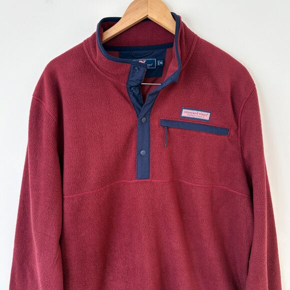 Vineyard Vines Mens Harbor Fleece Quarter-Snap Pullover Crimson Red Sz XL - Picture 2 of 7